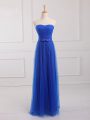 Perfect Floor Length Empire Sleeveless Royal Blue Bridesmaid Gown Lace Up