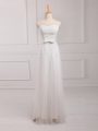 Floor Length White Bridesmaid Gown Sweetheart Sleeveless Lace Up