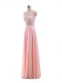 Strapless Sleeveless Prom Evening Gown Floor Length Beading Pink Chiffon