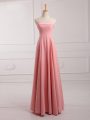 Fitting Watermelon Red Chiffon Lace Up Strapless Sleeveless Floor Length Wedding Guest Dresses Ruching