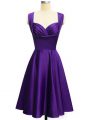 Knee Length Purple Quinceanera Court of Honor Dress Taffeta Sleeveless Ruching