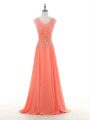 High Quality Watermelon Red Evening Gowns Prom and Military Ball and Sweet 16 with Lace and Appliques Scoop Sleeveless Zipper