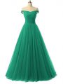 Designer Green Prom Party Dress Prom and Party and Military Ball with Ruching Off The Shoulder Sleeveless Lace Up
