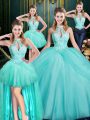 Best Floor Length Ball Gowns Sleeveless Aqua Blue Quinceanera Dresses Lace Up