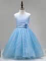 Modern Tulle Sleeveless Floor Length Little Girls Pageant Dress and Hand Made Flower