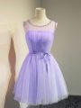 Colorful Belt Bridesmaid Dresses Lavender Lace Up Sleeveless Knee Length