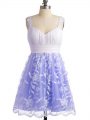 Beautiful Lavender Empire Lace Straps Sleeveless Lace Knee Length Lace Up Quinceanera Dama Dress