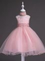 Baby Pink Sleeveless Tulle Zipper Kids Pageant Dress for Wedding Party