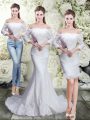 Best Selling White 3 4 Length Sleeve Lace Brush Train Lace Up Wedding Gown for Wedding Party