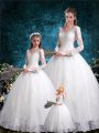 New Style White Ball Gowns Tulle V-neck Half Sleeves Lace Floor Length Lace Up 15 Quinceanera Dress