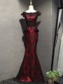 Red And Black Sleeveless Lace and Appliques Floor Length Mother Of The Bride Dress