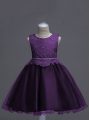 Sleeveless Zipper Knee Length Lace Little Girl Pageant Gowns