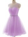 Mini Length Lavender Prom Gown Scoop Sleeveless Lace Up