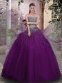 Beading Vestidos de Quinceanera Purple Lace Up Sleeveless Floor Length