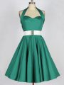 Luxury Knee Length Dark Green Bridesmaids Dress Taffeta Sleeveless Belt