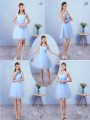 Smart Blue Lace Up Scoop Ruching Bridesmaid Gown Tulle Sleeveless