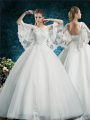 Scoop Half Sleeves Bridal Gown Floor Length Lace White Tulle