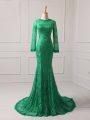 Fantastic Green Mother Of The Bride Dress Scoop Long Sleeves Brush Train Zipper