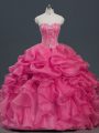Artistic Hot Pink Sweetheart Lace Up Beading and Ruffles and Pick Ups Sweet 16 Dress Sleeveless