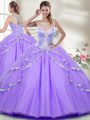 Lavender Sleeveless Tulle Zipper Quince Ball Gowns for Military Ball and Sweet 16 and Quinceanera