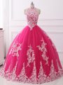 Dynamic High-neck Sleeveless Zipper Ball Gown Prom Dress Hot Pink Tulle