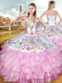 Colorful Ball Gowns Quinceanera Gowns Rose Pink Sweetheart Organza and Taffeta Sleeveless Floor Length Lace Up