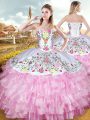 Colorful Ball Gowns Quinceanera Gowns Rose Pink Sweetheart Organza and Taffeta Sleeveless Floor Length Lace Up
