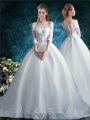 Ball Gowns Half Sleeves White Wedding Gown Court Train Clasp Handle