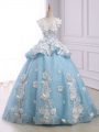 Custom Made Light Blue Ball Gowns Appliques Quinceanera Dress Lace Up Organza Sleeveless