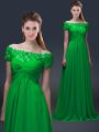 Green Chiffon Lace Up Off The Shoulder Short Sleeves Floor Length Mother Of The Bride Dress Appliques