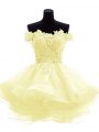 Light Yellow A-line Off The Shoulder Sleeveless Organza Mini Length Zipper Beading and Lace and Appliques and Ruffles Prom Evening Gown