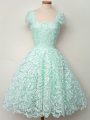 Pretty Apple Green Cap Sleeves Lace Lace Up Quinceanera Court of Honor Dress for Prom and Party and Wedding Party