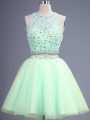 Glorious Two Pieces Quinceanera Dama Dress Apple Green Scoop Tulle Sleeveless Knee Length Lace Up