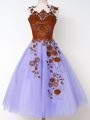 Top Selling Lavender Lace Up Quinceanera Dama Dress Appliques Sleeveless Knee Length