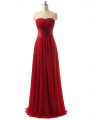 Beautiful Wine Red Sleeveless Floor Length Ruching Lace Up Wedding Guest Dresses