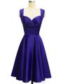 Custom Design Purple Straps Neckline Ruching Bridesmaid Gown Sleeveless Lace Up