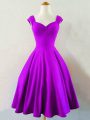 Cheap Sleeveless Knee Length Ruching Lace Up Bridesmaids Dress with Eggplant Purple