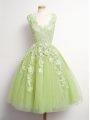 Cute Yellow Green Sleeveless Appliques Knee Length Bridesmaid Dresses