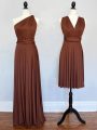 On Sale Brown One Shoulder Neckline Ruching Bridesmaid Dress Sleeveless Lace Up