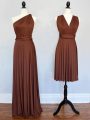 On Sale Brown One Shoulder Neckline Ruching Bridesmaid Dress Sleeveless Lace Up