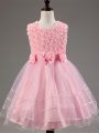 Baby Pink Girls Pageant Dresses Wedding Party with Ruffled Layers and Hand Made Flower Scoop Sleeveless Zipper