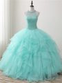 Organza Scoop Sleeveless Lace Up Beading and Ruffles Sweet 16 Dresses in Apple Green