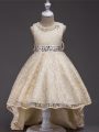 New Style Champagne Sleeveless Lace Lace Up Little Girls Pageant Gowns for Party and Wedding Party