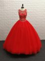 Brush Train Ball Gowns Ball Gown Prom Dress Red Scoop Tulle Sleeveless Zipper