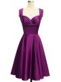 Stylish Purple Sleeveless Knee Length Ruching Side Zipper Bridesmaids Dress