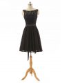 Luxury Black Lace Zipper Bateau Sleeveless Mini Length Quinceanera Dama Dress Lace and Belt