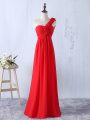 Red One Shoulder Lace Up Hand Made Flower Bridesmaid Gown Sleeveless