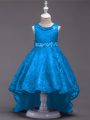 Scoop Sleeveless Kids Formal Wear High Low Beading Blue Lace