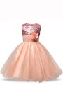 Scoop Sleeveless Zipper Girls Pageant Dresses Peach Organza