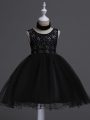 Trendy Black Little Girl Pageant Dress Wedding Party with Beading and Lace Scoop Sleeveless Zipper